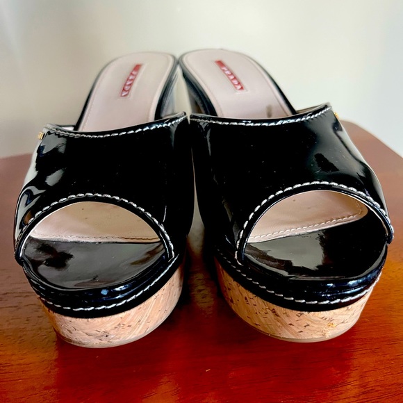 Prada black patent wedge sandals - Picture 8 of 9
